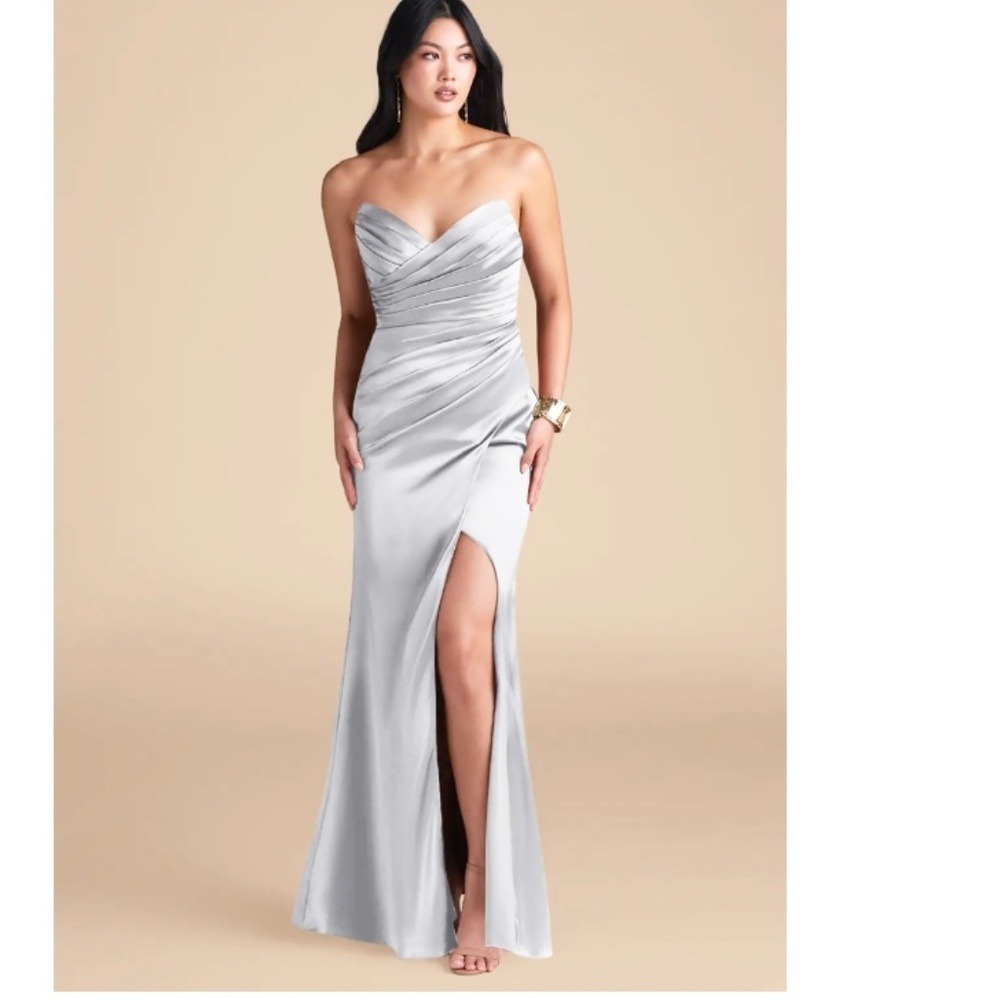 AZAZIE Silver Sheath Pleated Metallic Satin Dress Size A2
